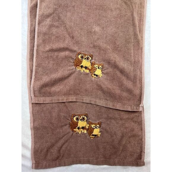 Vintage 1970s Owl Embroidered Hand Towels Set of 2 - Picture 4 of 7